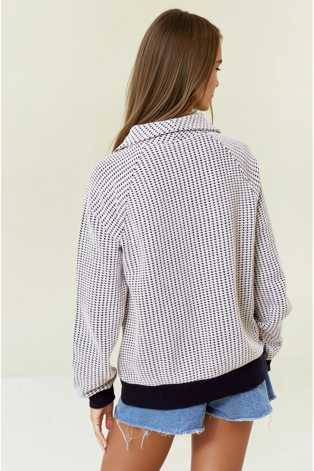 Two-Tone Cotton Waffle Knit Top