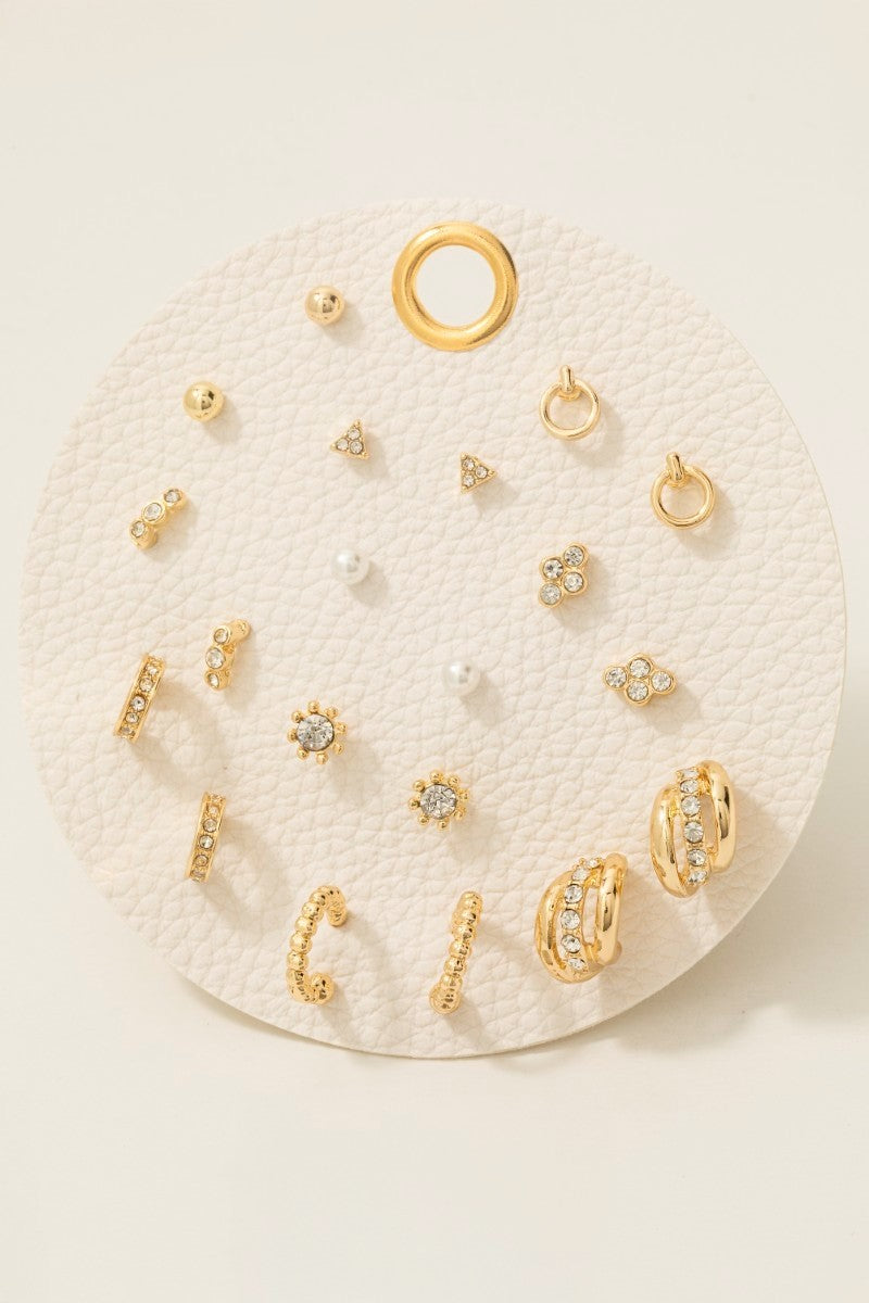 Pearl & Gem Stud and Hoop Earring Set- 2 Colors!