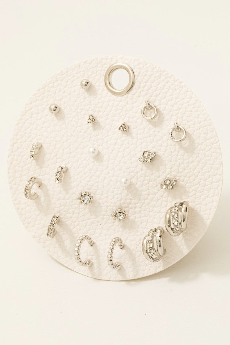 Pearl & Gem Stud and Hoop Earring Set- 2 Colors!