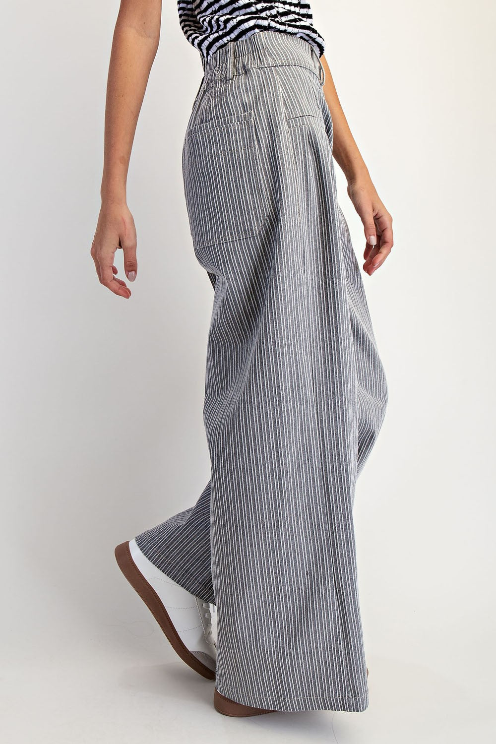 Marine Stripe Pleated Wide Leg Pants