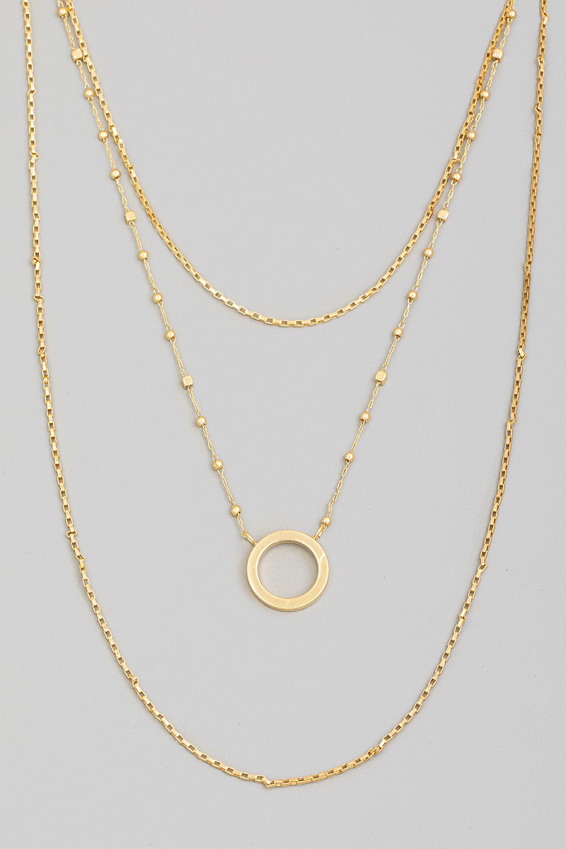 Ring Pendant Layered Chain Necklace