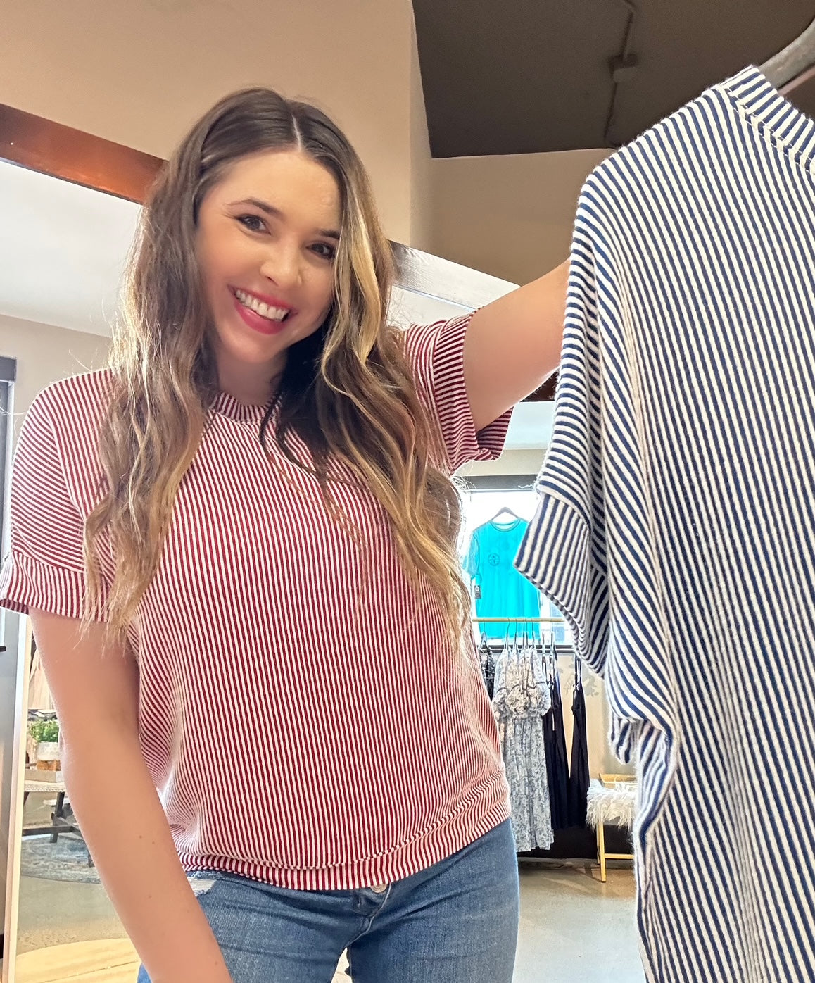 Corded Rib Short Sleeve Top