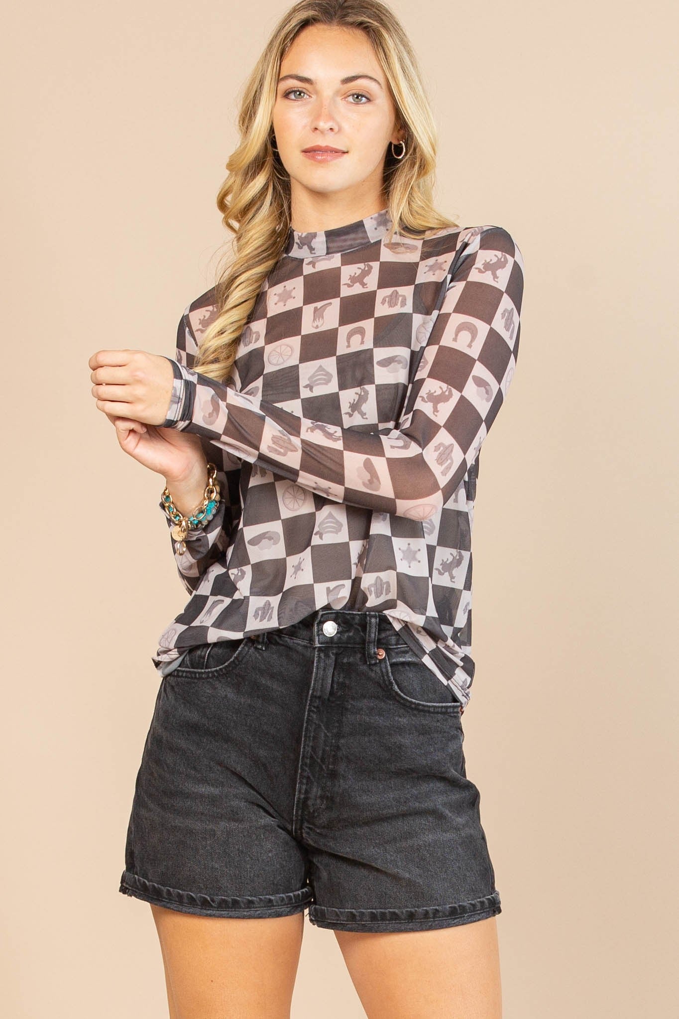 Gabby Western Sheer Mesh Top
