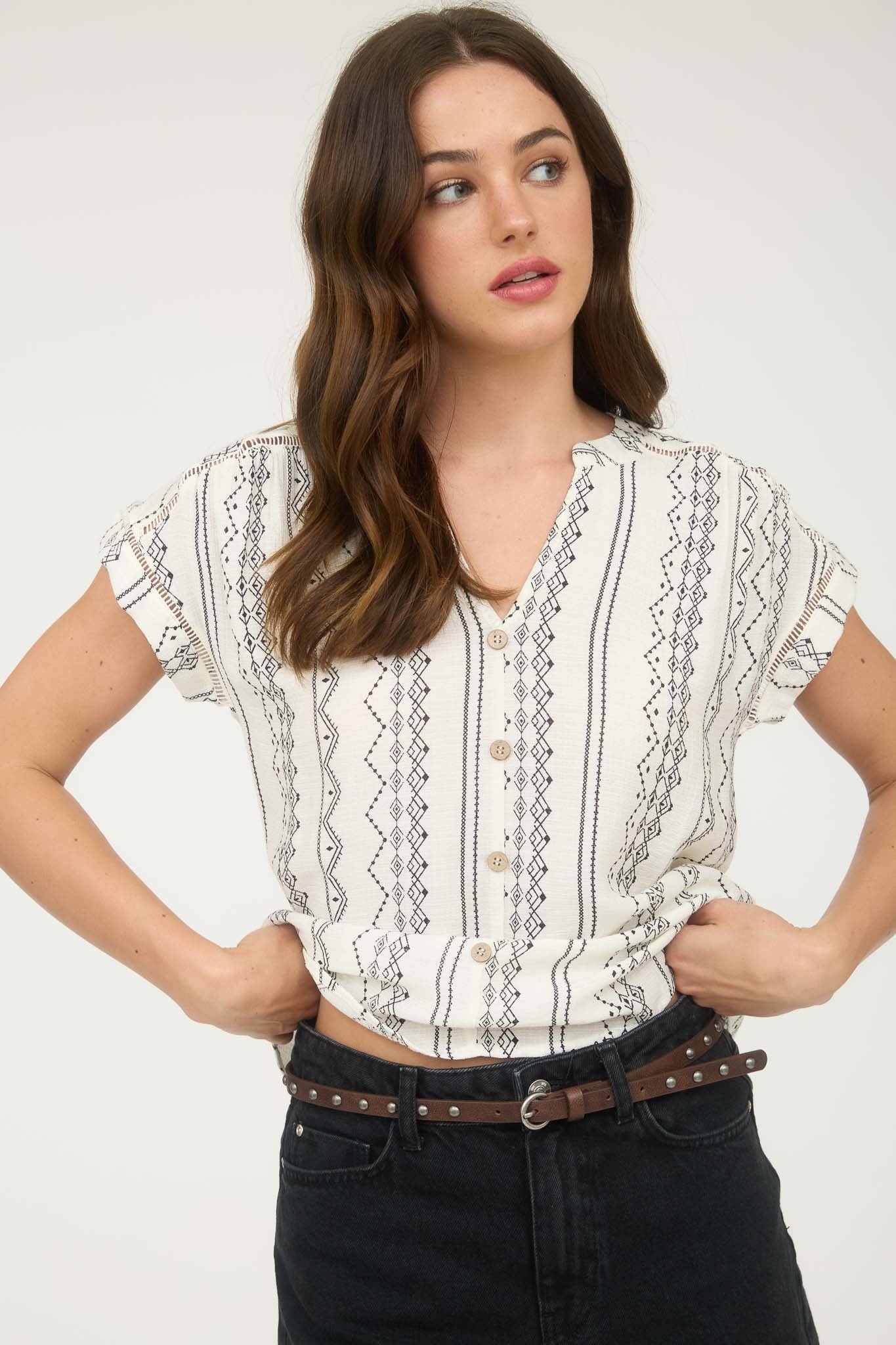 Hearts Don't Lie Geo Pattern Button Down Top- 2 Colors!