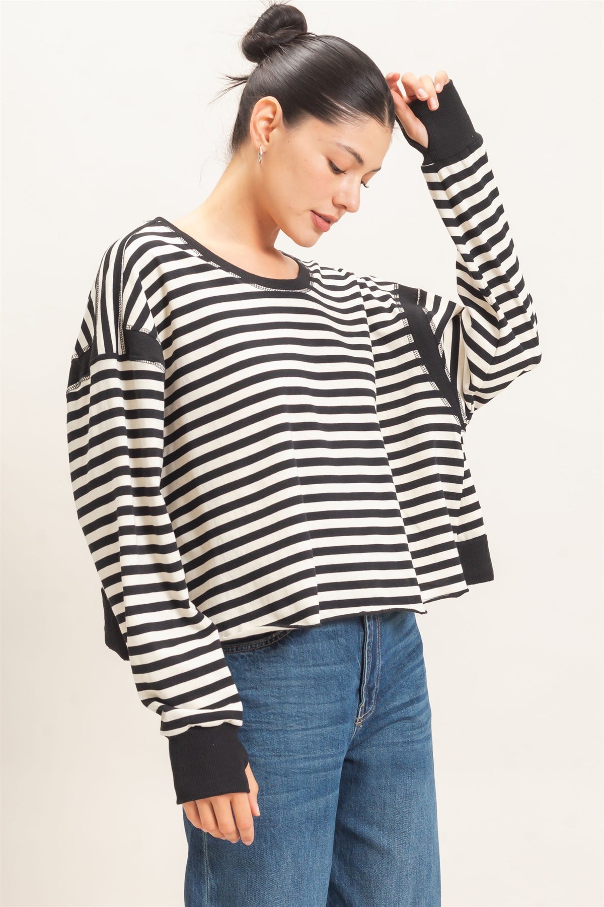 Relaxed Stripe Cropped Knit Top
