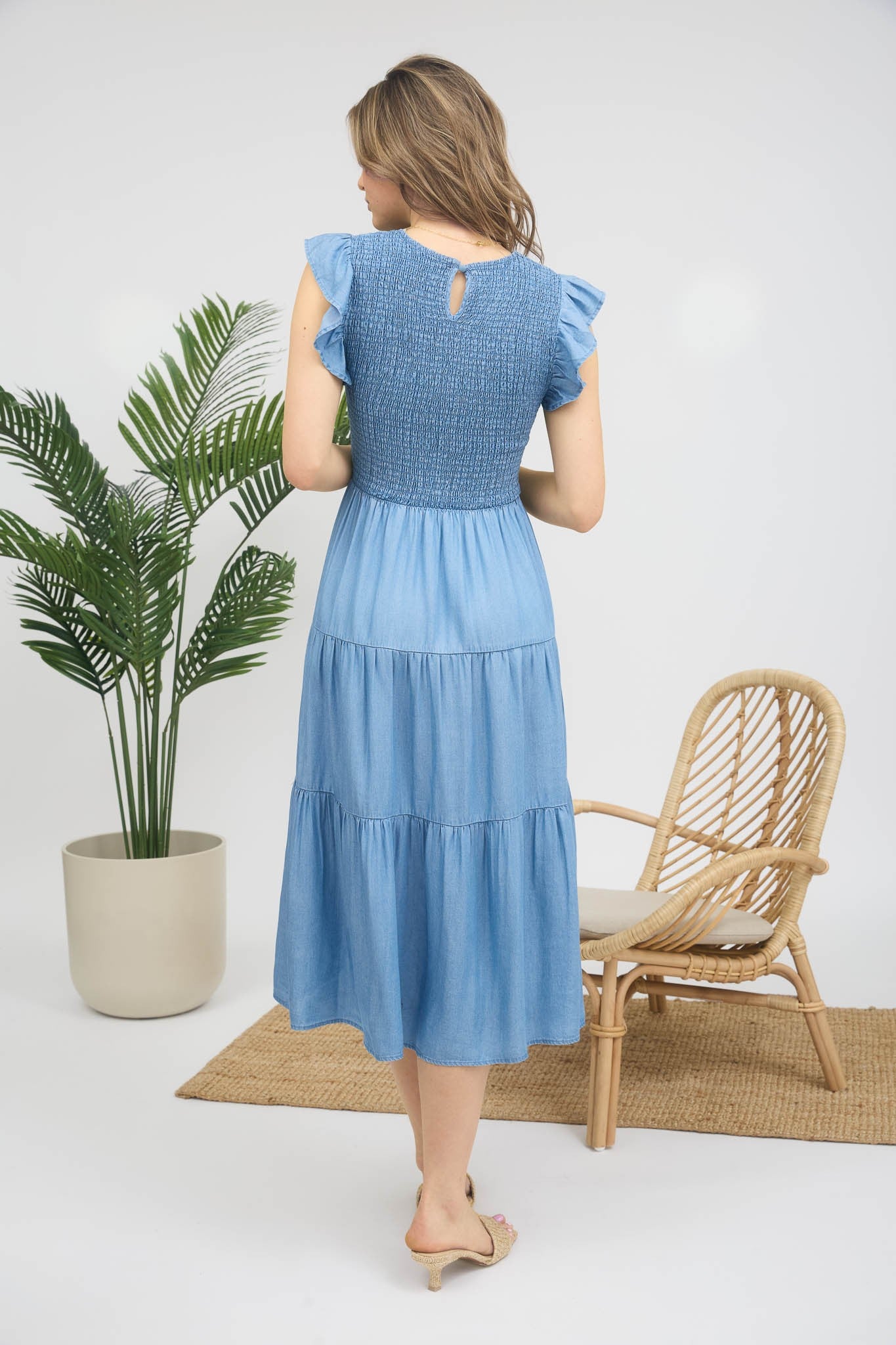 Wonderlust Smock Ruffle Sleeve Midi Dress