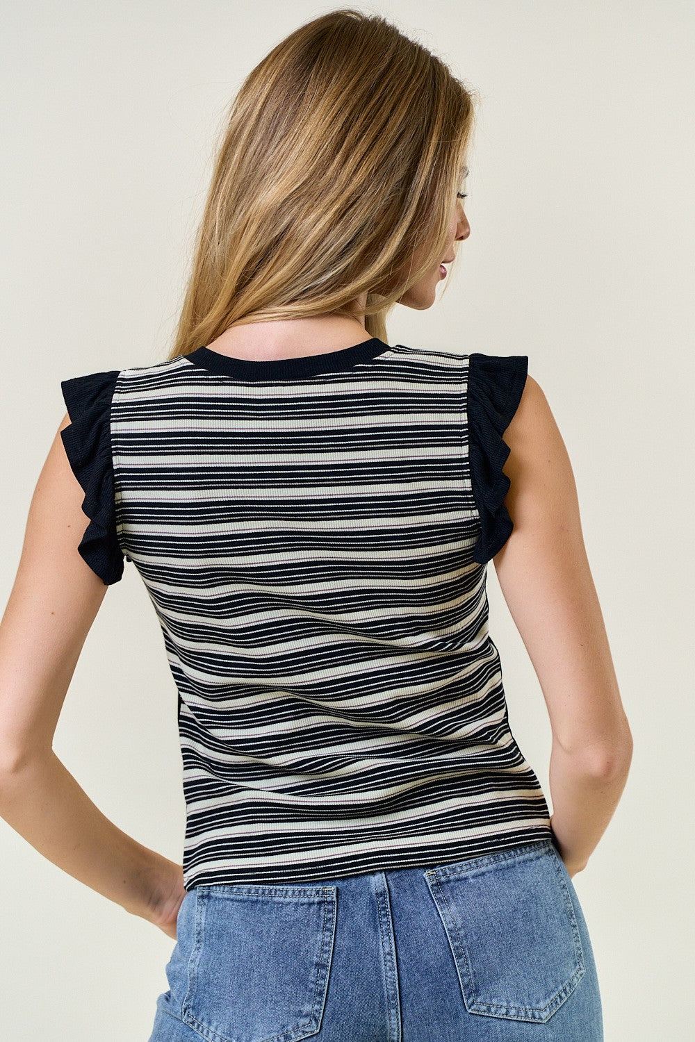 Swipe Season Contrast Stripe Ruffle Tank