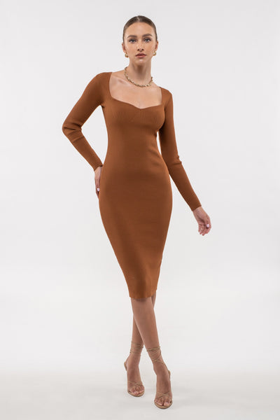 Aindrea Rib Knit Midi Dress - L / Chestnut