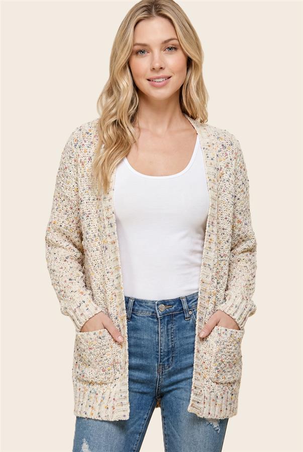 Multicolor Popcorn Knit Cardigan