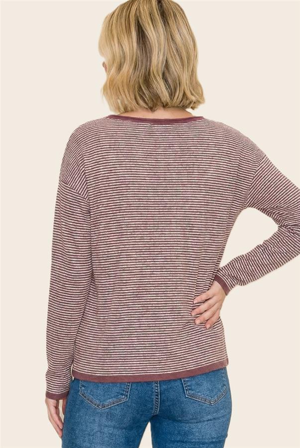 Waffle Pinstripe Pullover Sweater