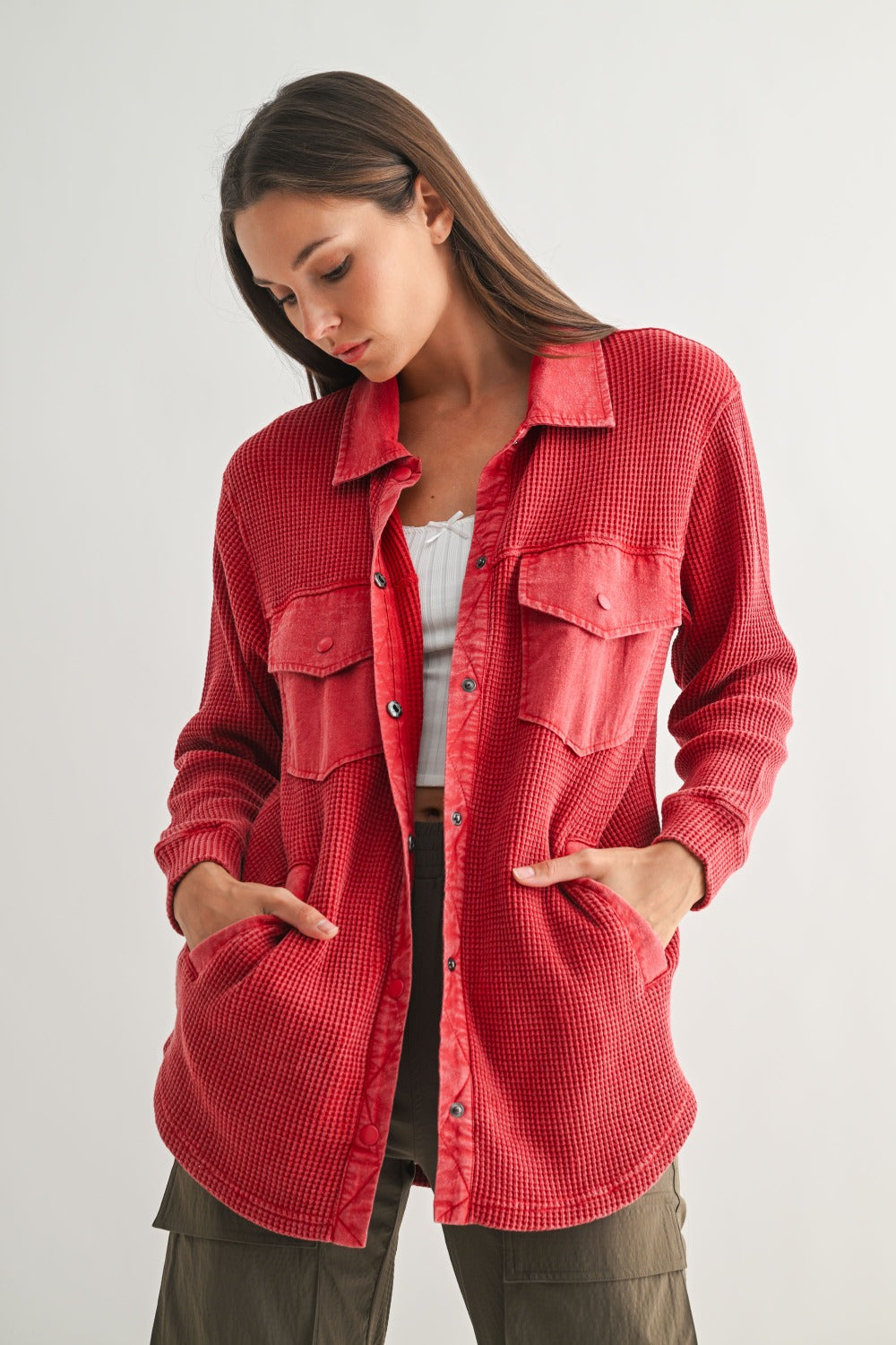 Waffle Knit Button Down Shacket- 4 Colors!