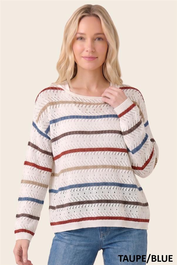 Blue Multicolor Stripe Crochet Sweater