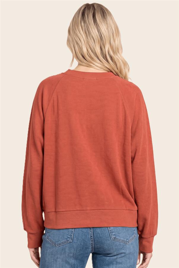 Floral Trim Henley Long Sleeve Top
