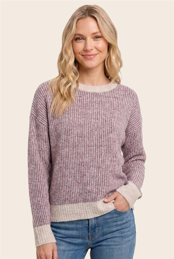 Two Tone Fuzzy Ribbed Sweater