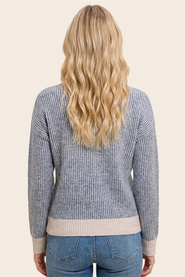 Two Tone Fuzzy Ribbed Sweater