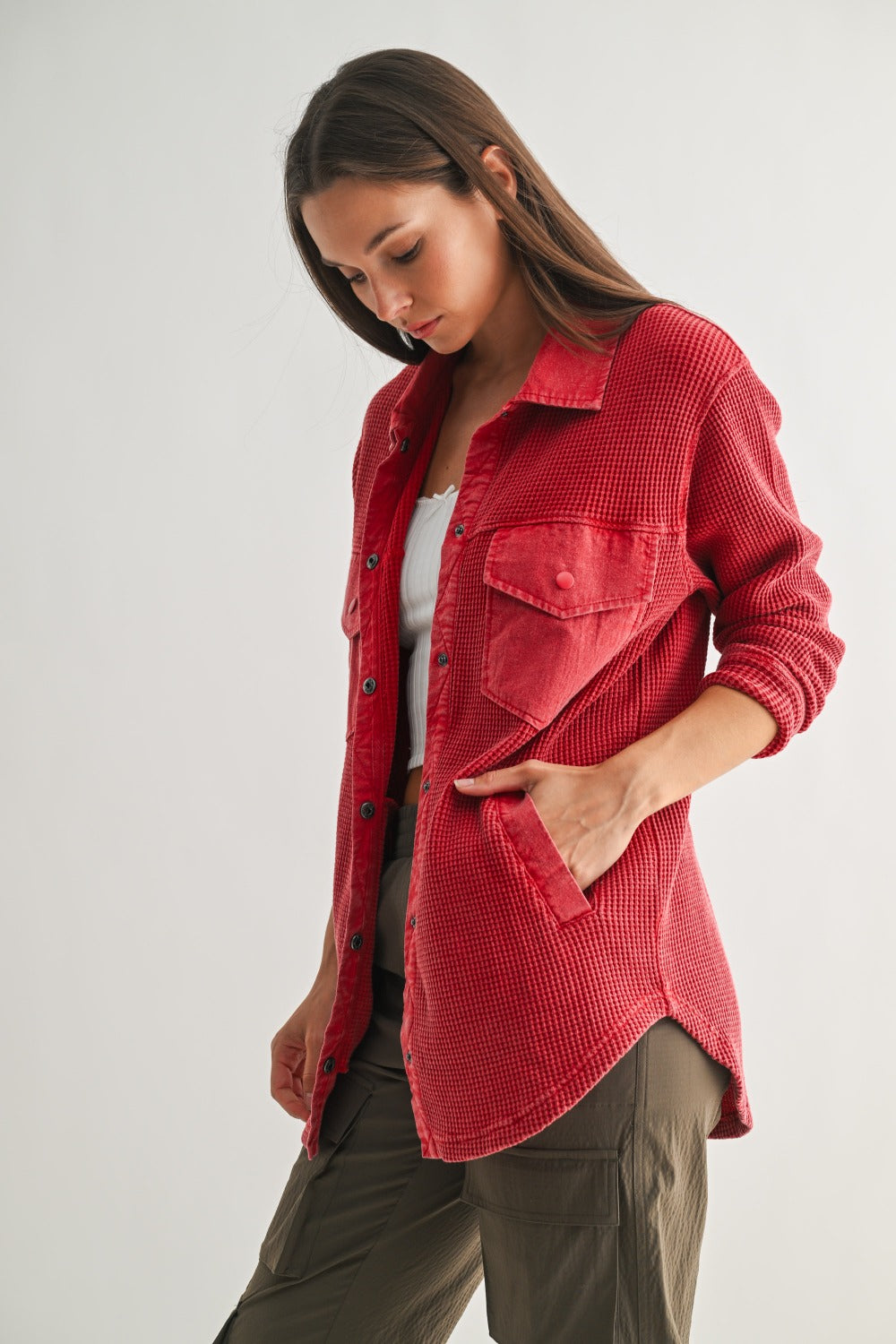 Waffle Knit Button Down Shacket- 4 Colors!
