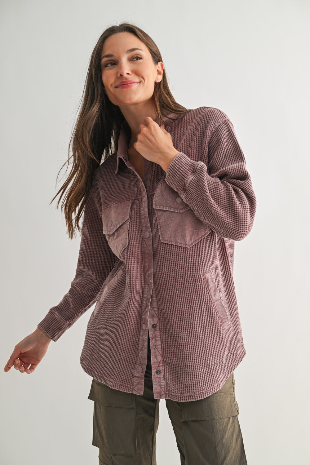 Waffle Knit Button Down Shacket- 4 Colors!