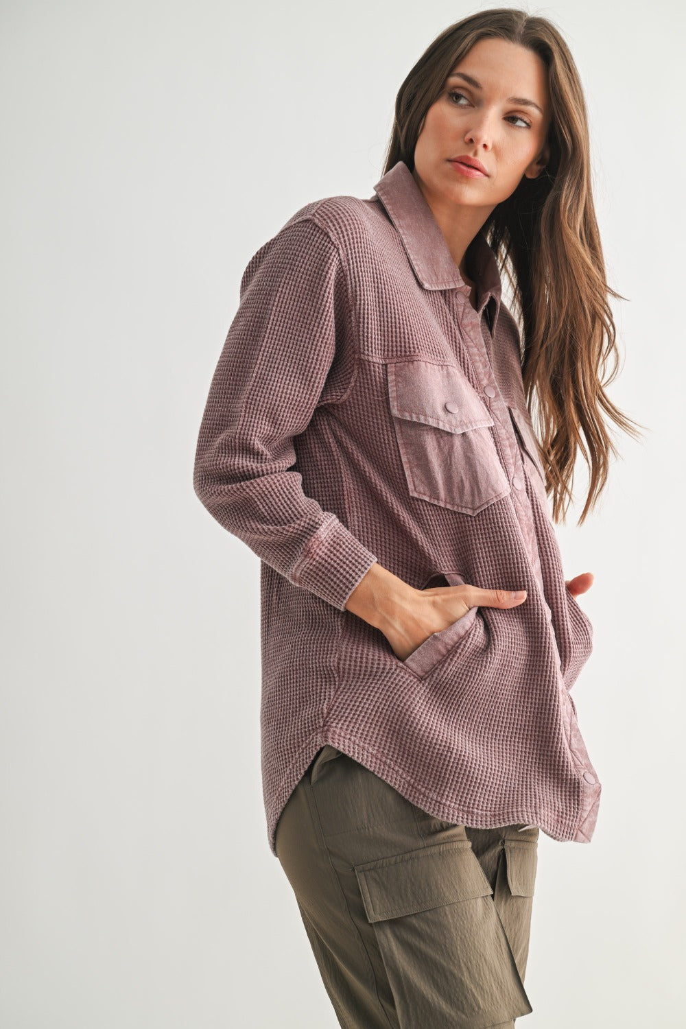 Waffle Knit Button Down Shacket- 4 Colors!