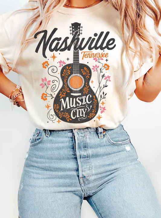 Nashville Floral Guitar Graphic Tee