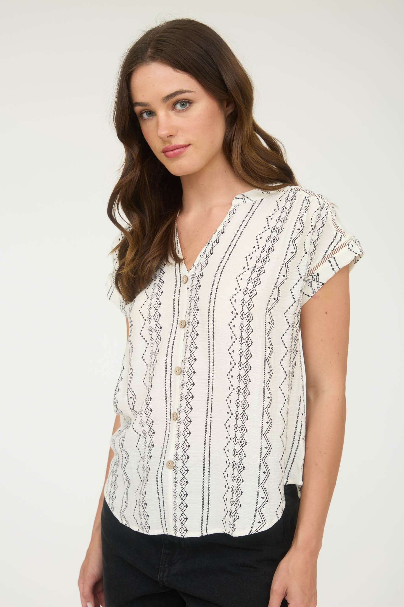 Hearts Don't Lie Geo Pattern Button Down Top- 2 Colors!