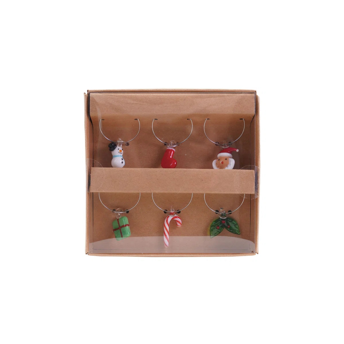 Blown Glass Holiday Icon Wine Glass Charms, Boxed Set of 6