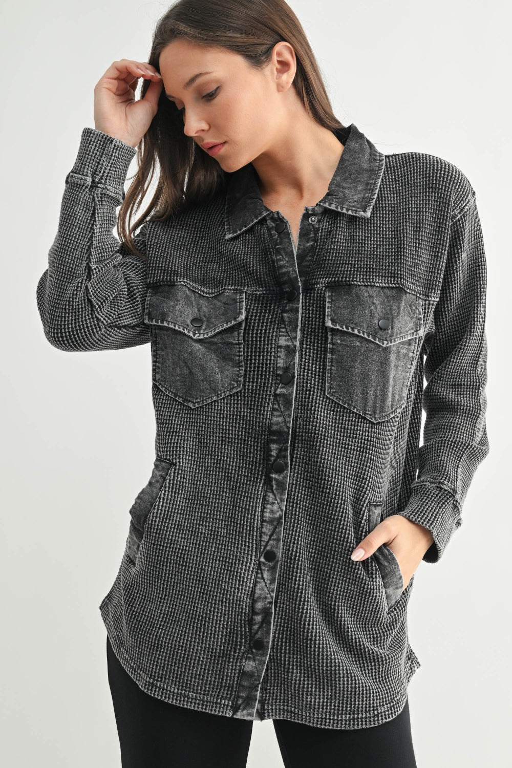 Waffle Knit Button Down Shacket- 4 Colors!