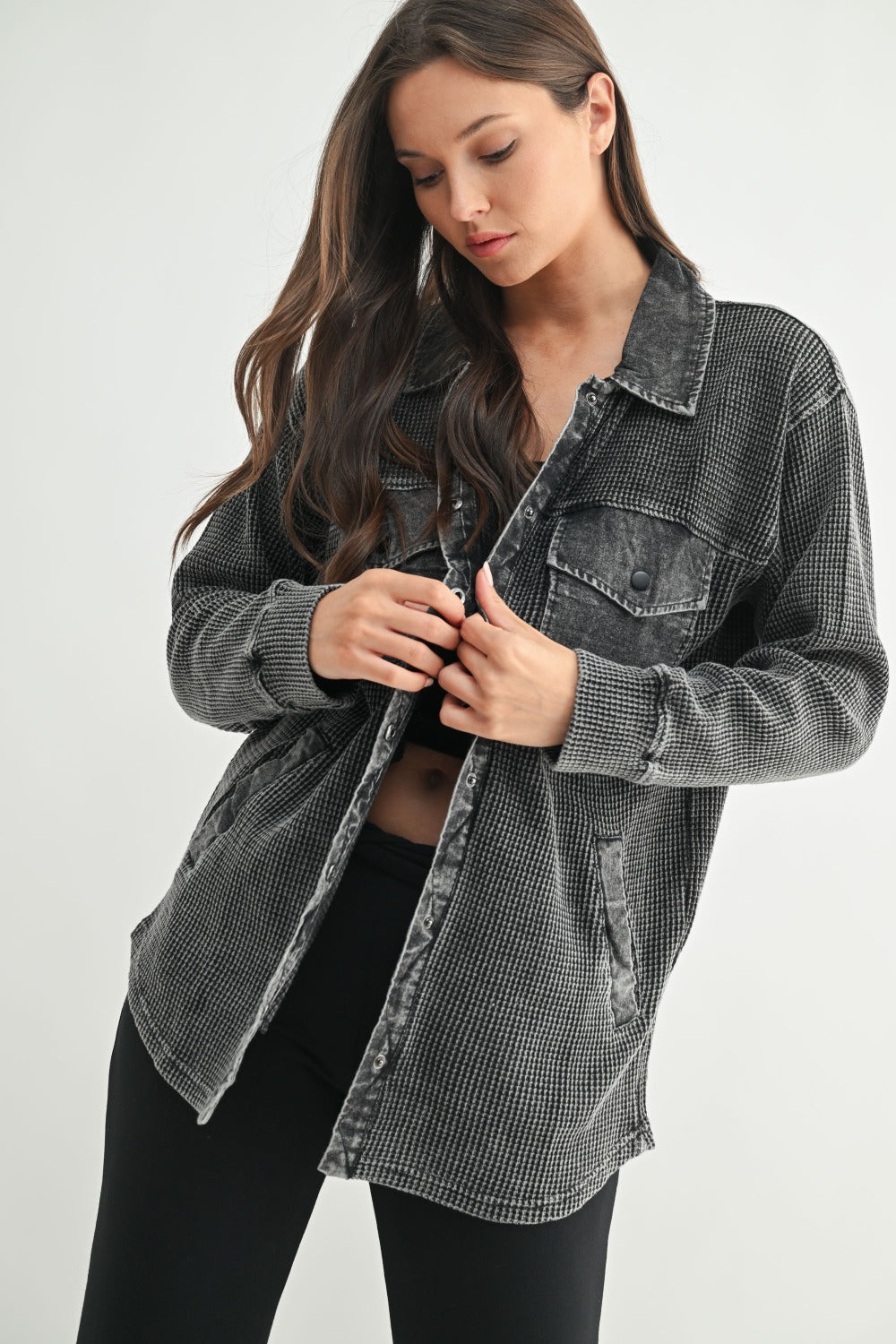 Waffle Knit Button Down Shacket- 4 Colors!