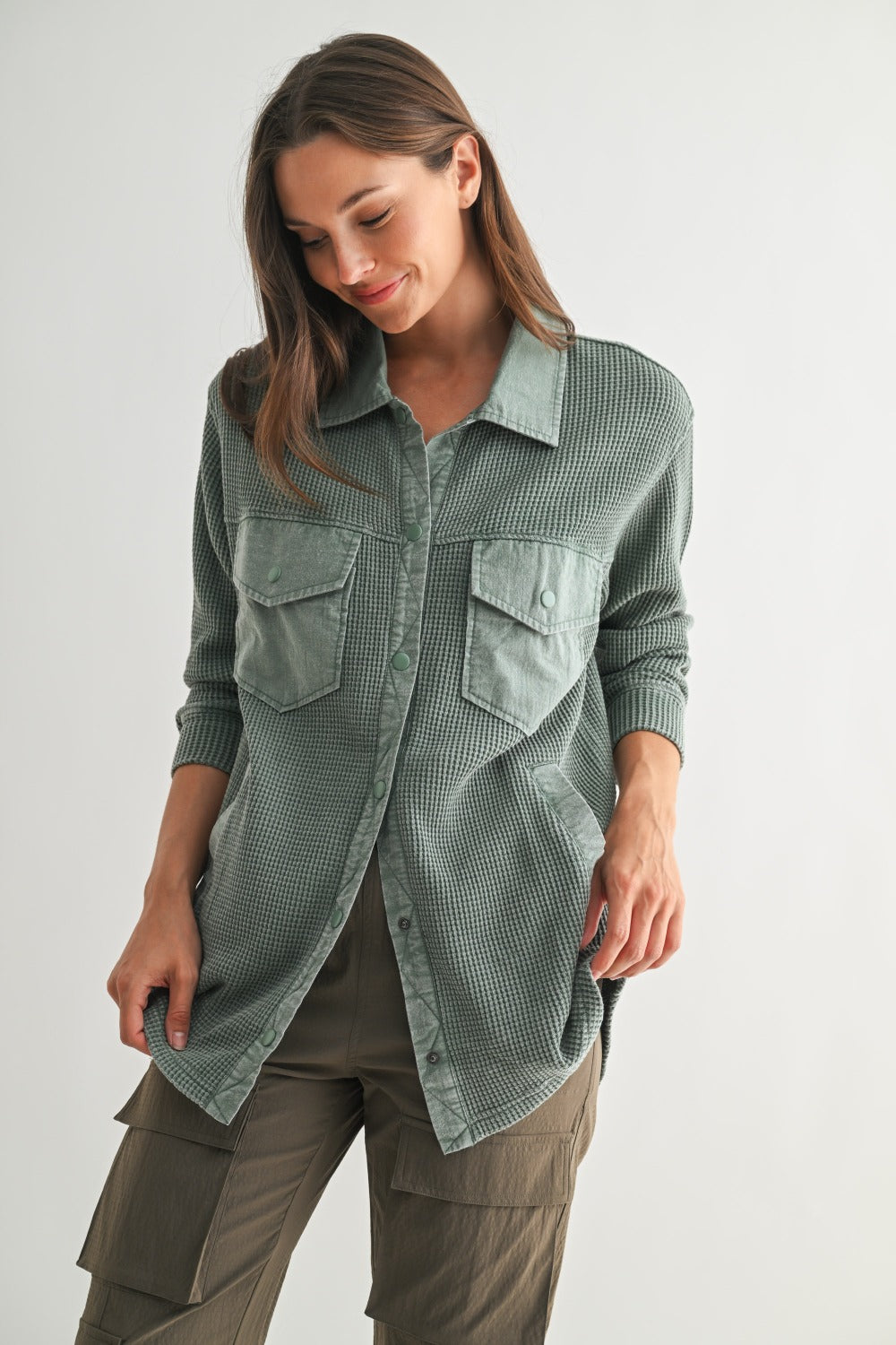 Waffle Knit Button Down Shacket- 4 Colors!