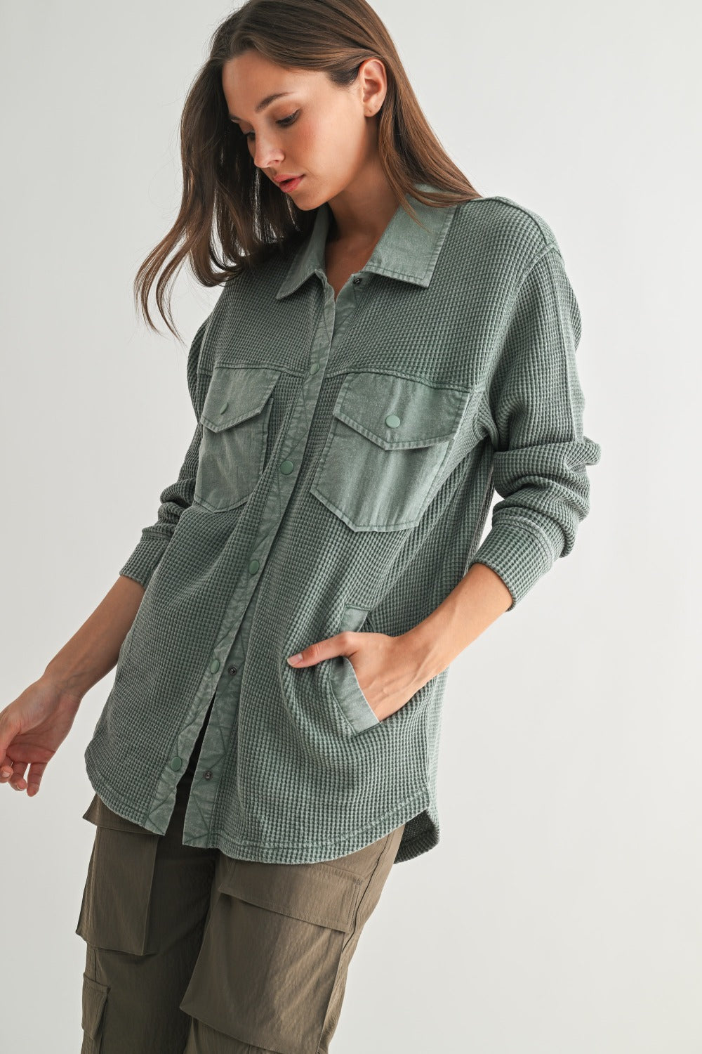 Waffle Knit Button Down Shacket- 4 Colors!