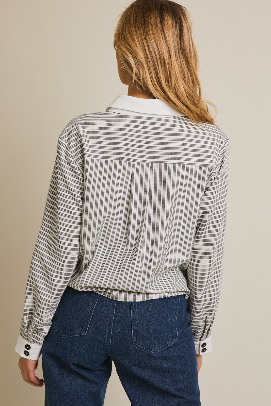 Gwen Button Up Tie Front Stripe Shirt