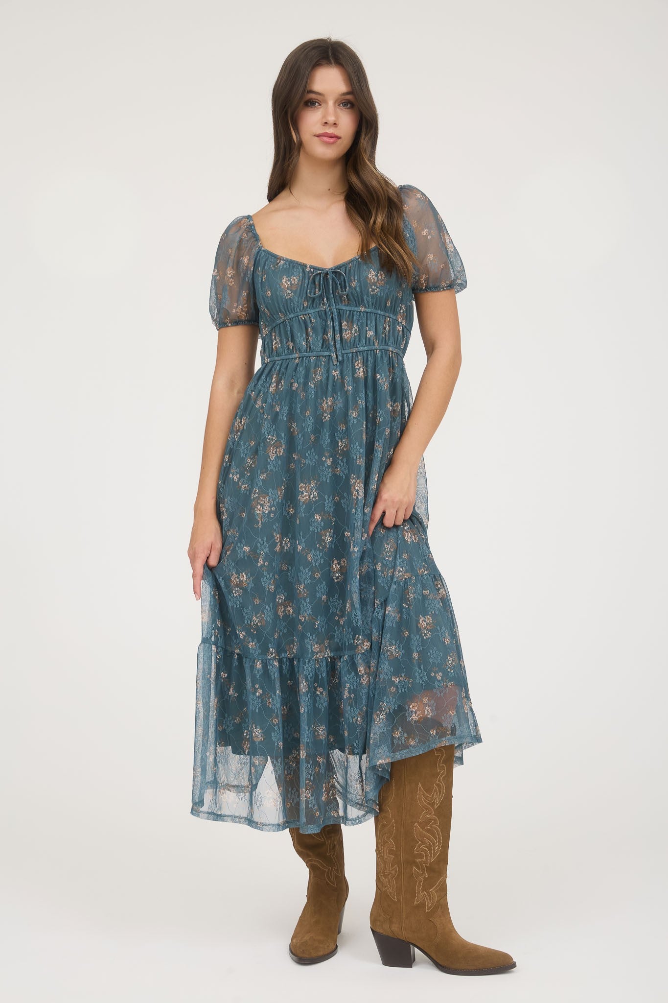 Jolene Sheer Floral Midi Dress- 2 Colors!