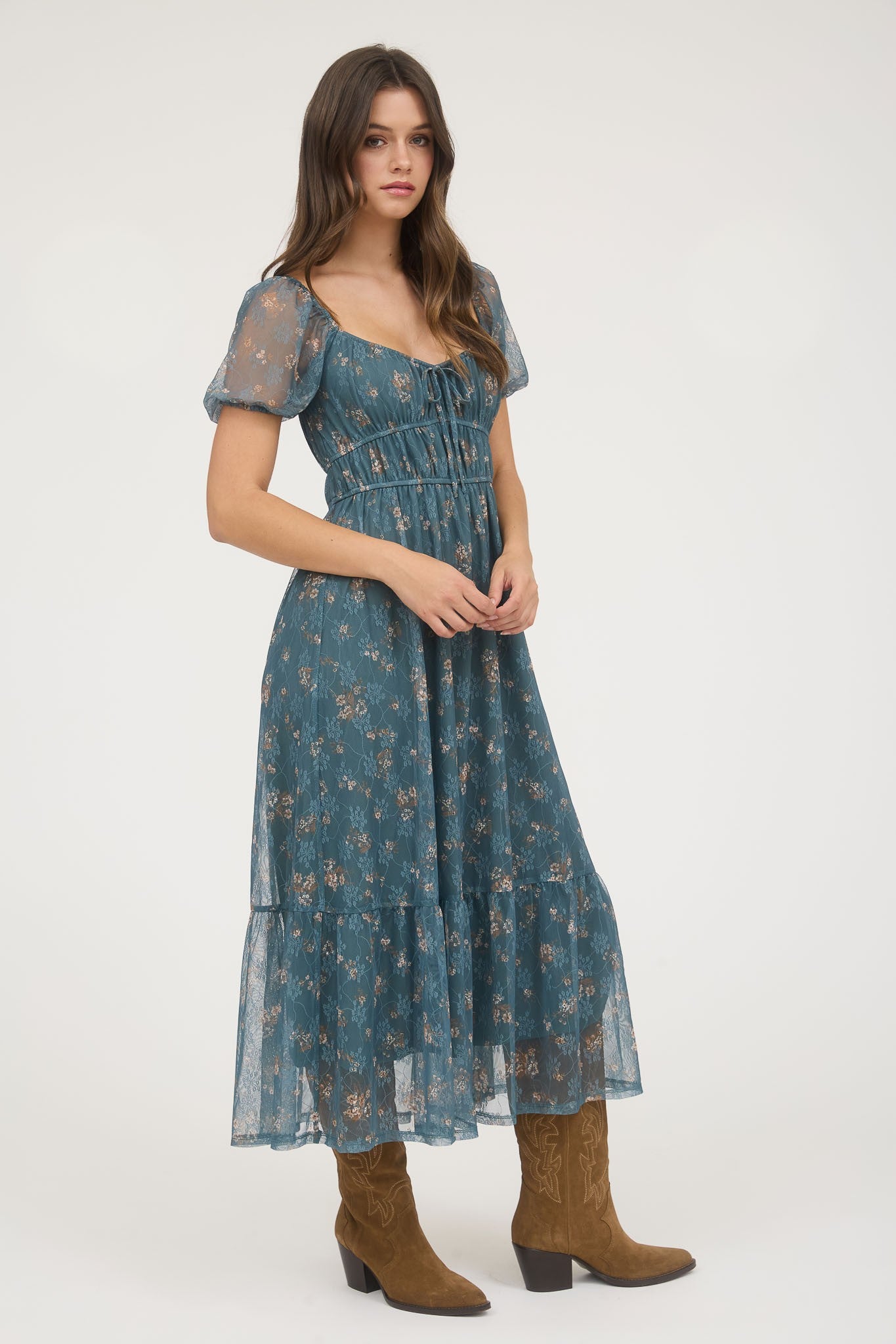 Jolene Sheer Floral Midi Dress- 2 Colors!