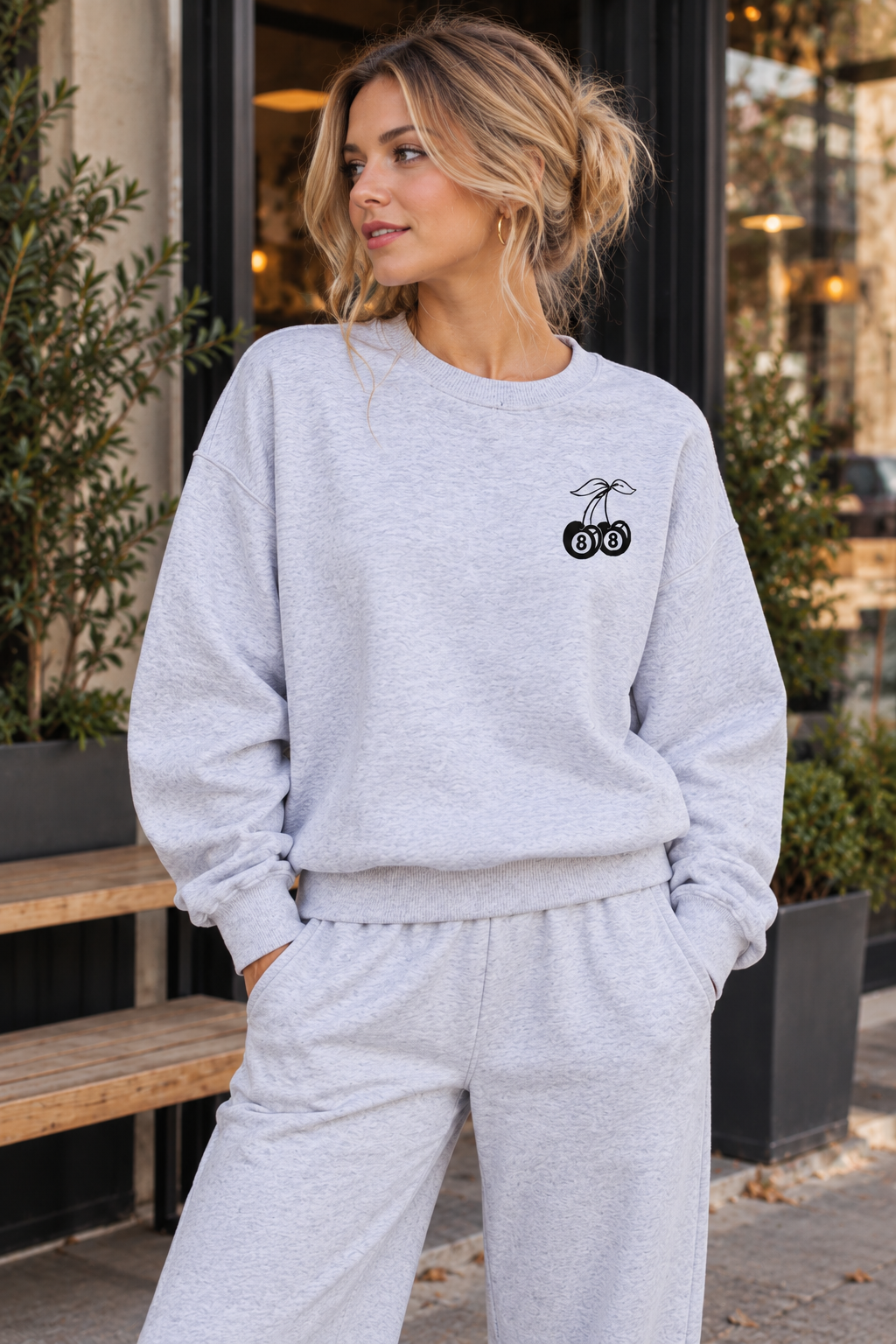 Cherry Embroidered Fleece Sweatshirt