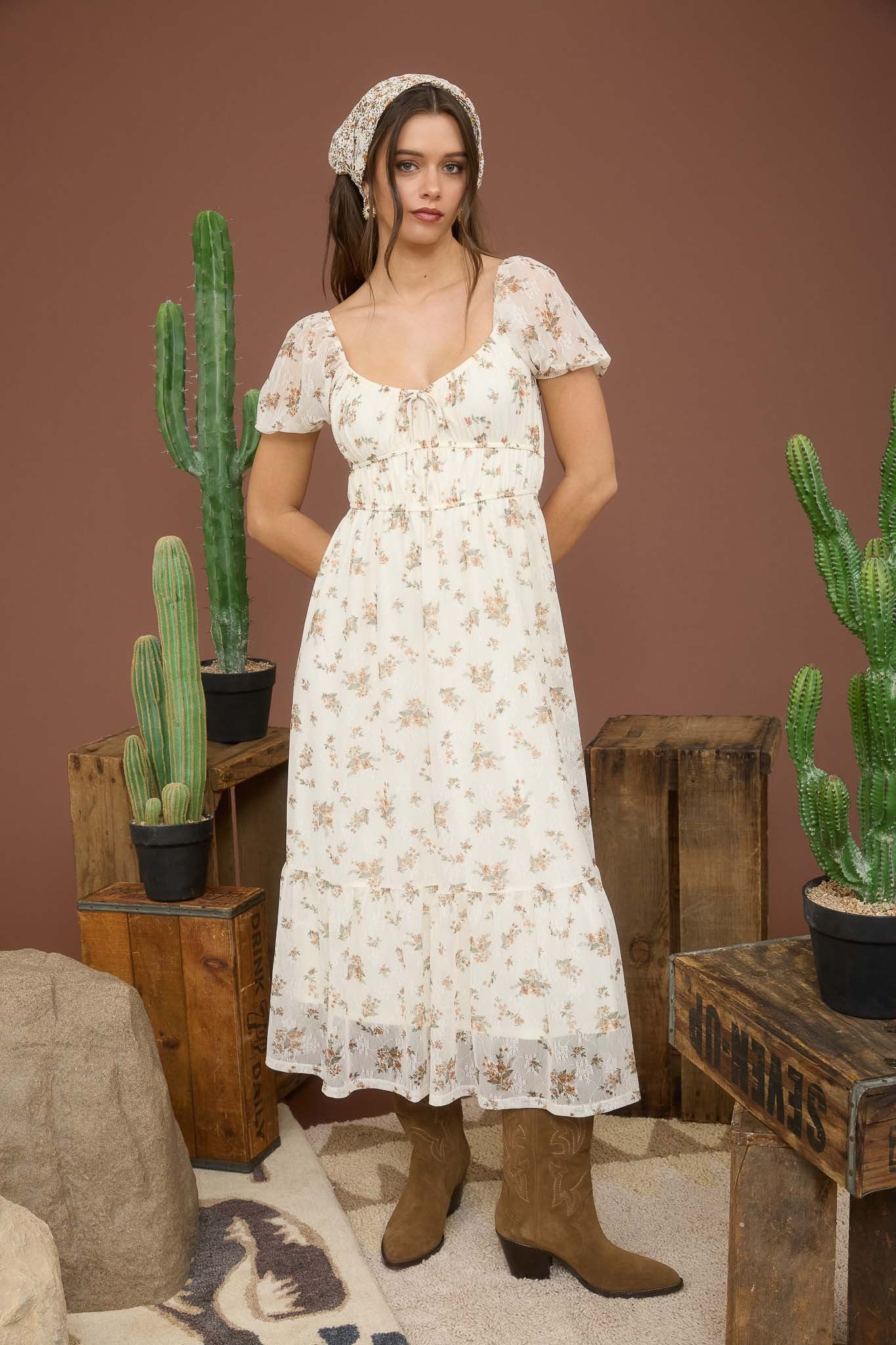 Jolene Sheer Floral Midi Dress- 2 Colors!