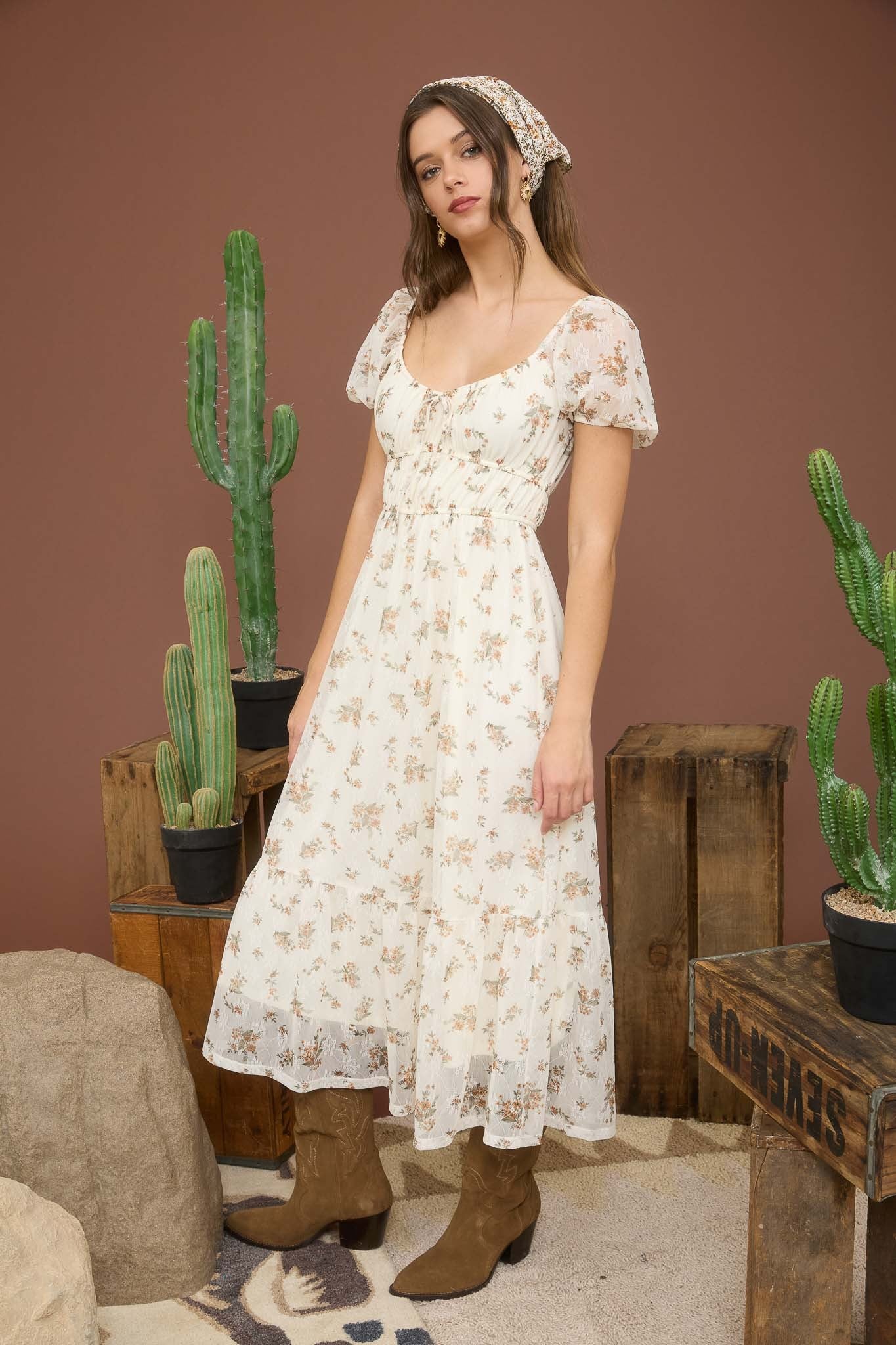 Jolene Sheer Floral Midi Dress- 2 Colors!