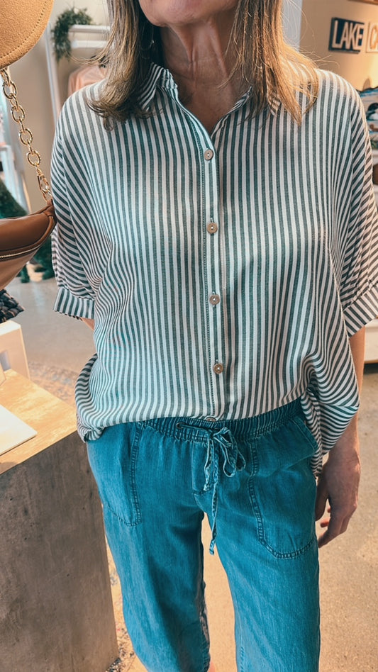Daybreak Striped Short Sleeve Button Up- 3 Colors!