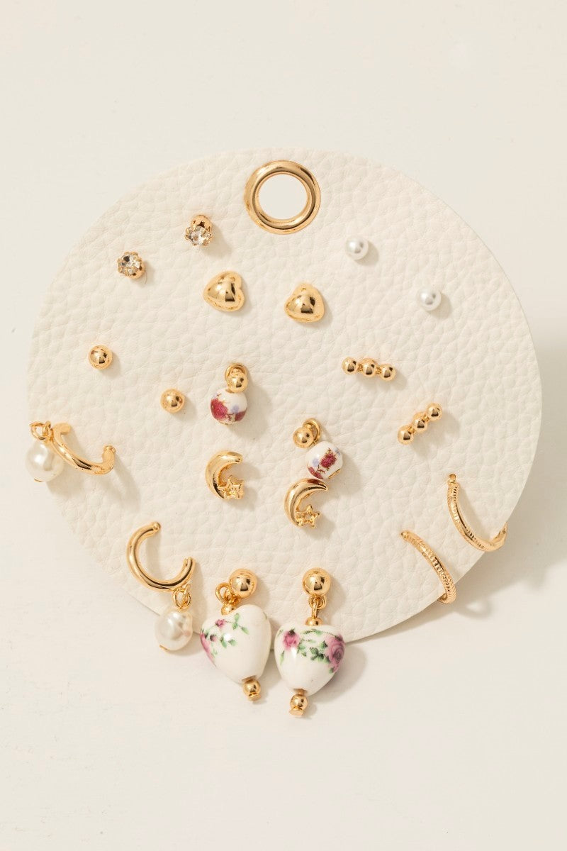 10pc Pearl & Ceramic Earring Set- 2 Colors!