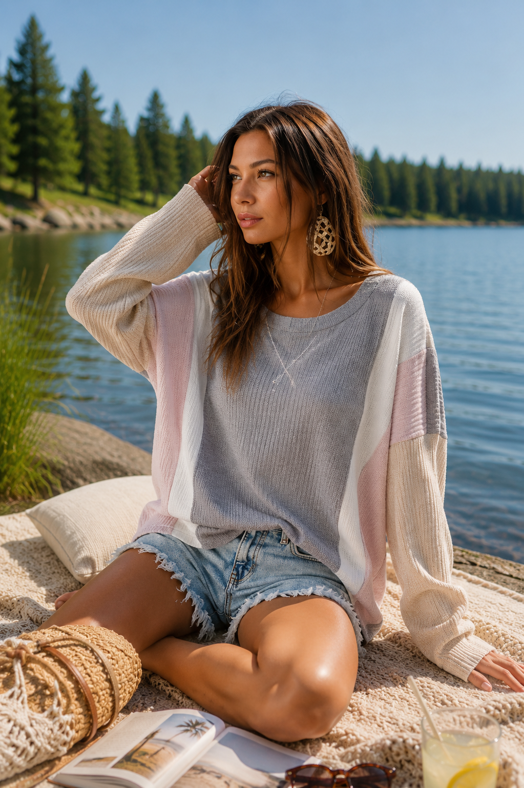Cashmere Waffle Color Block Top