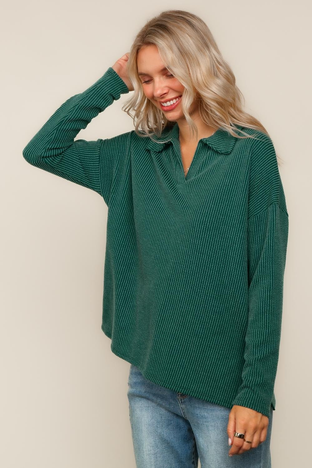 Ribbed Collared Go-To Top