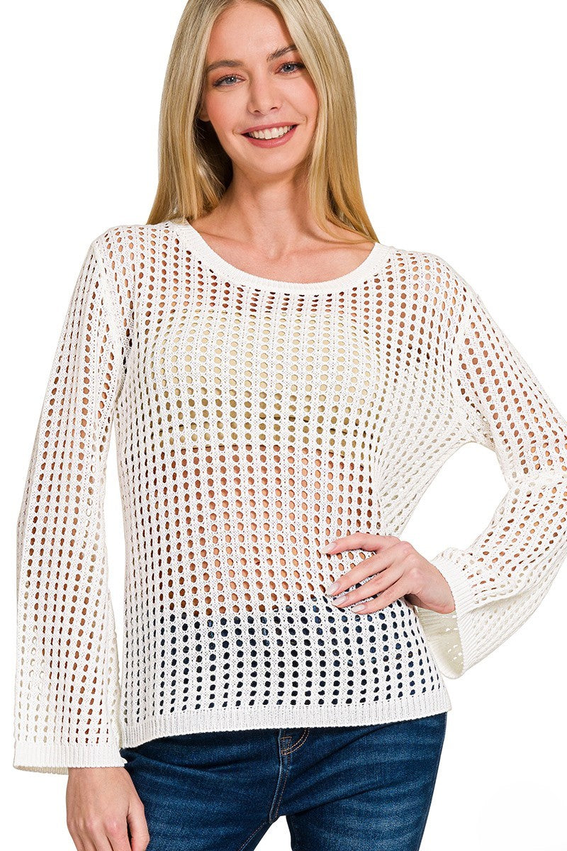 Sail Away Hollow Out Long Sleeve Top-3 Colors!