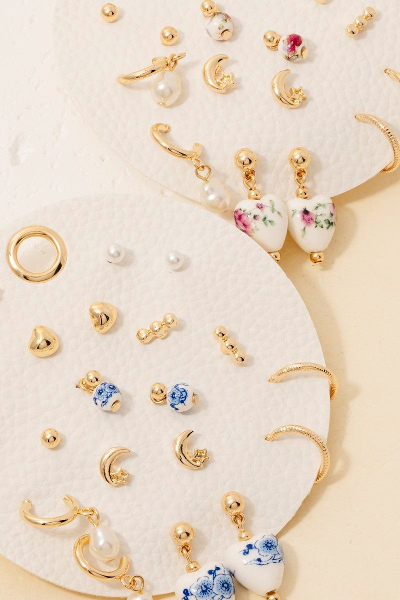 10pc Pearl & Ceramic Earring Set- 2 Colors!