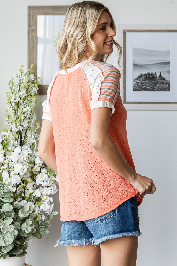 Creamsicle Dream Patchwork V-Neck Top