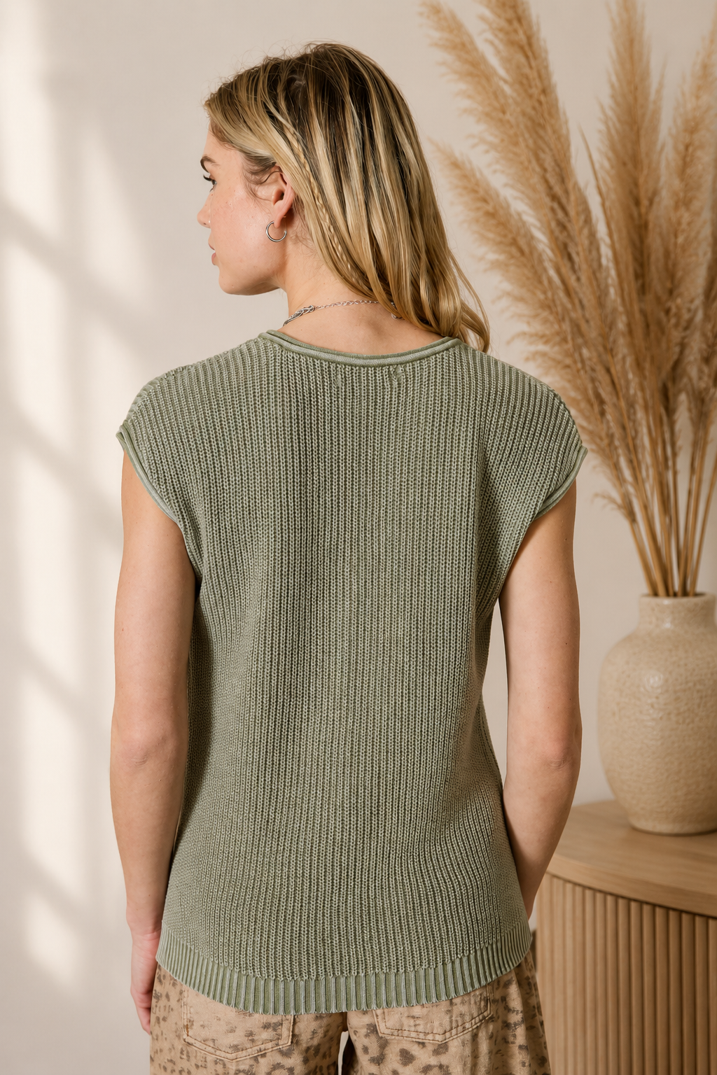 Raw Edge Henley Sweater Top