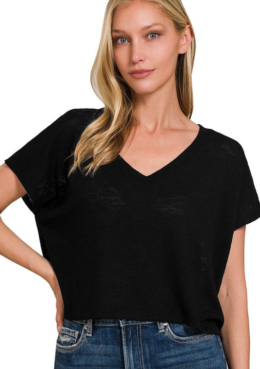 New Ways V-Neck Slub Crop Top- 2 Colors!