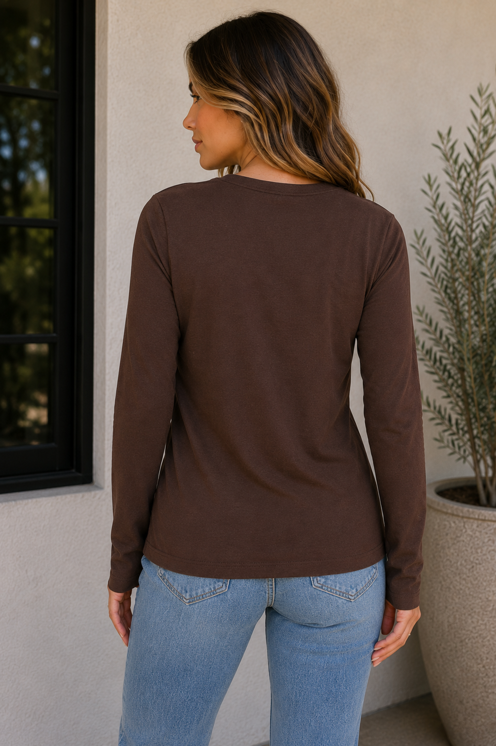 Cotton Crew Neck Long Sleeve Tee
