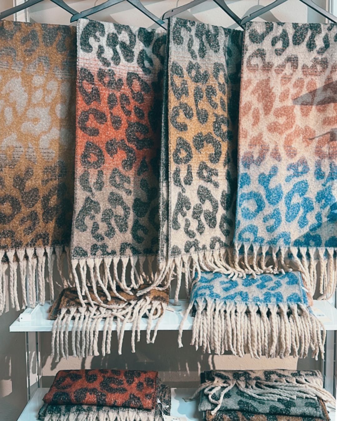 Oblong Leopard Print Fringe Shawl Scarf- 4 Colors!