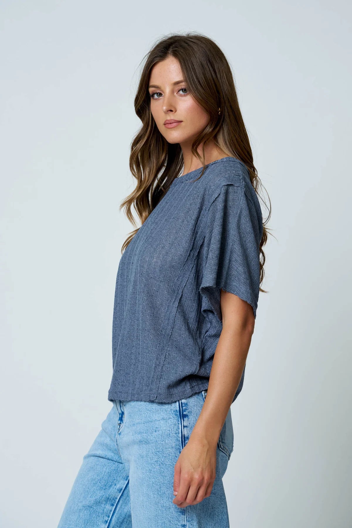 Textured Dolman Boat Neck Top