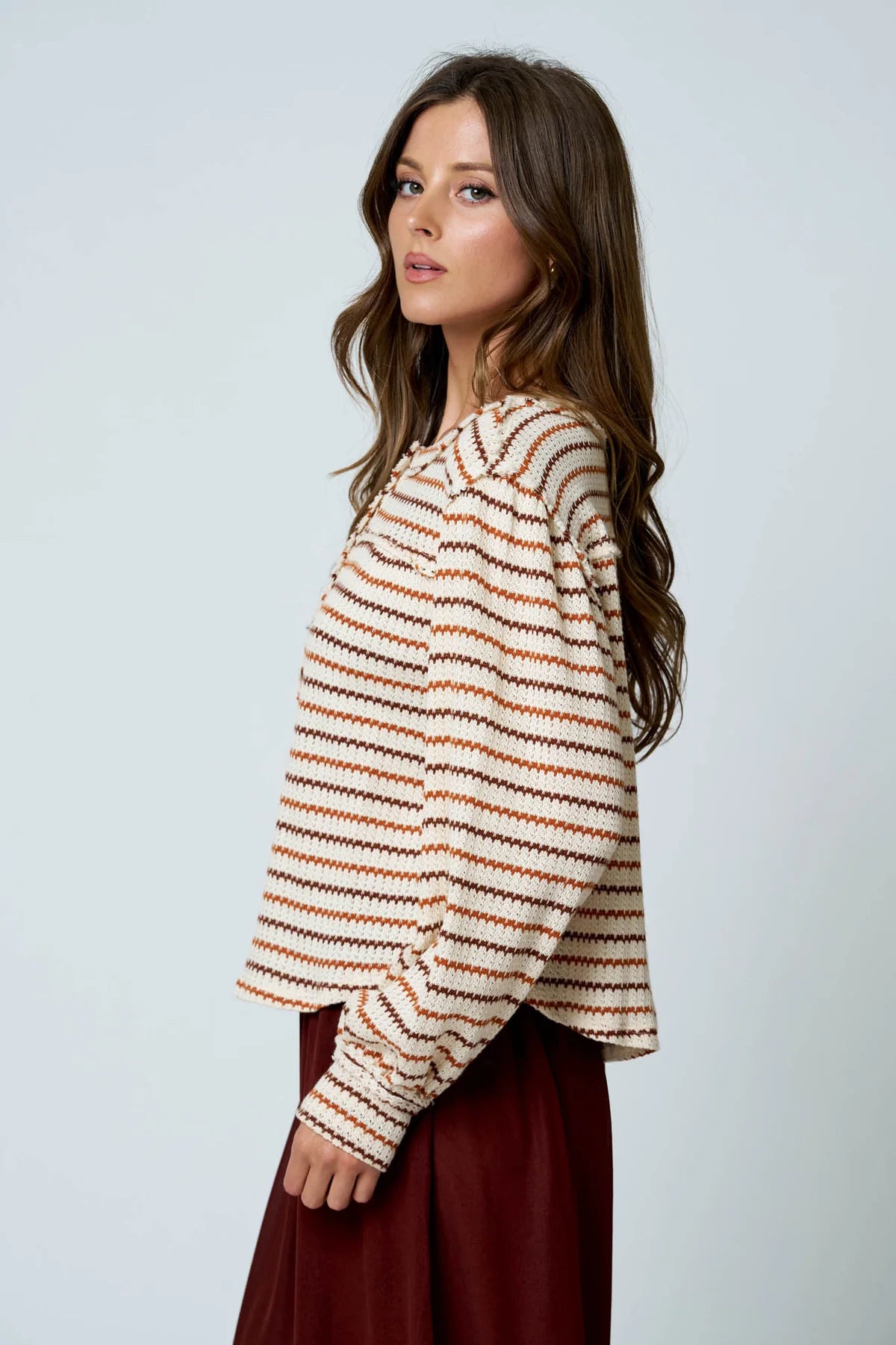 Multicolor Stripe Henley Knit Top