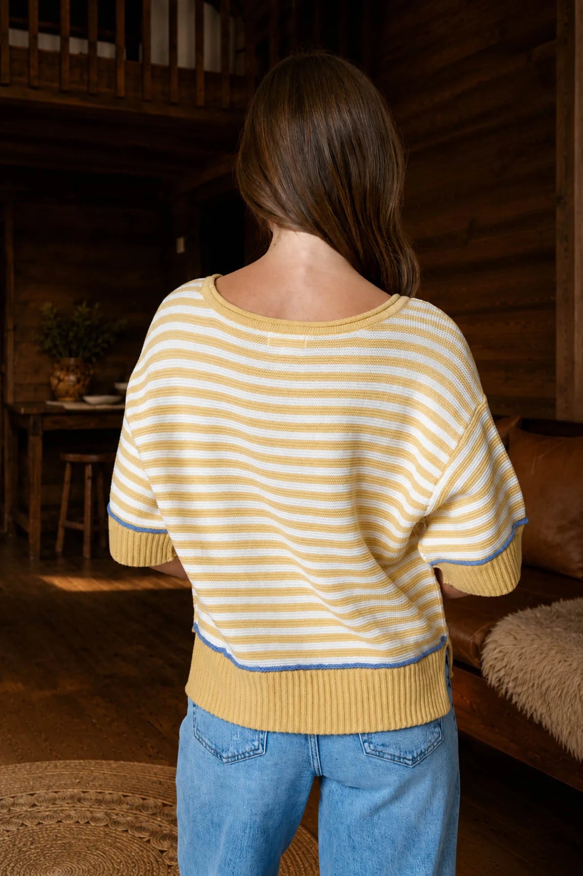 Raw Edge Contrast Trim Sweater