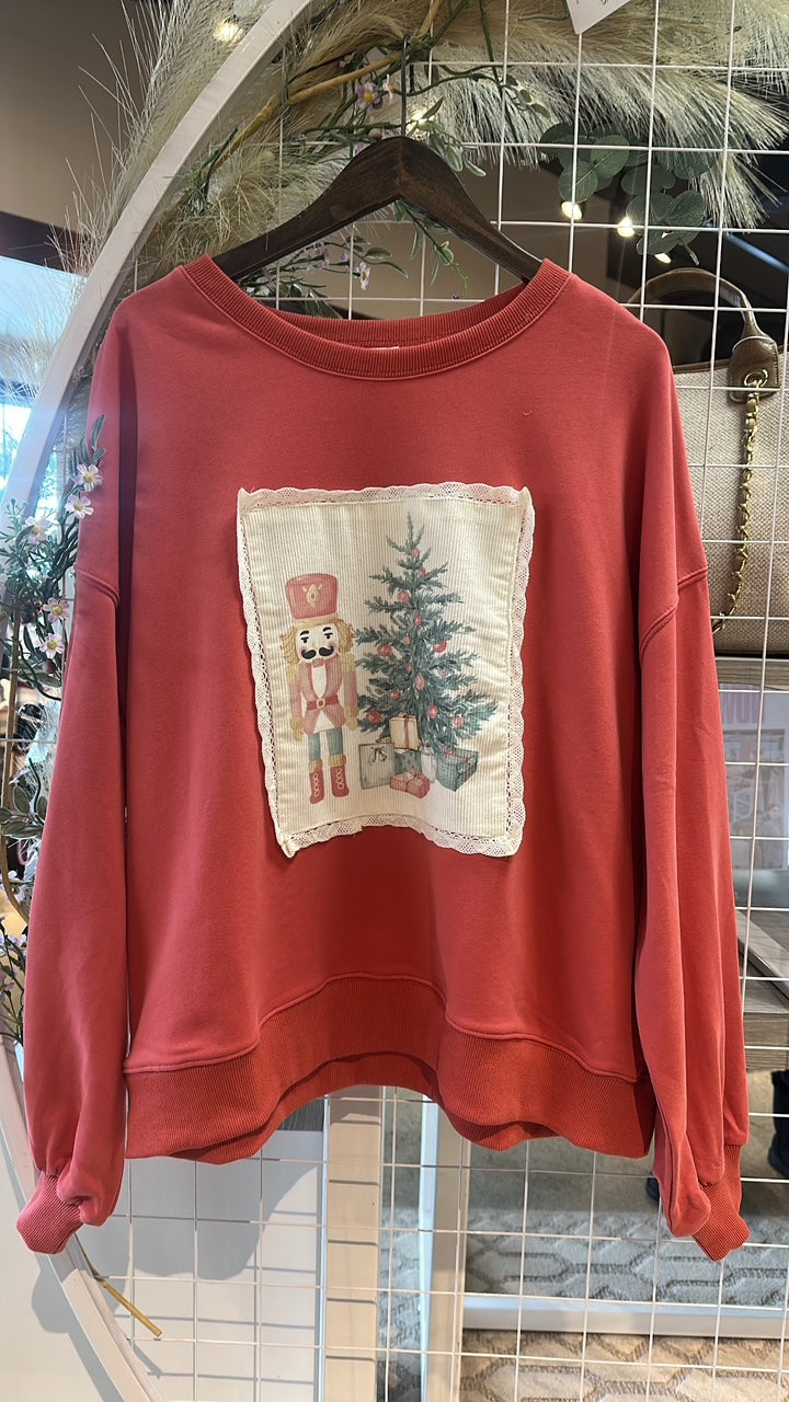 Christmas Printed Corduroy Patch Sweatshirt
